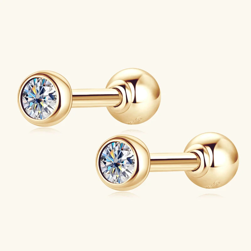 IOGOU 10K Solid Gold Earrings Bezel 2.1mm Round Moissanite Diamond Stud Earring for Women Men Classic Engagement Wedding Jewelry