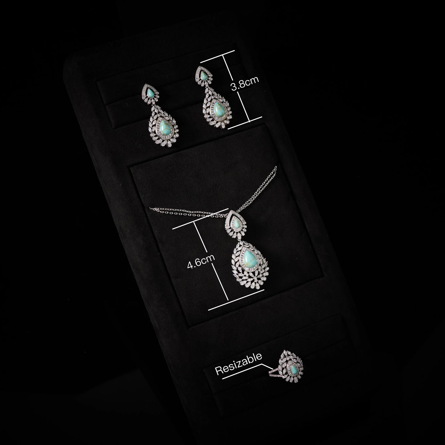 IN JEWELIFE Turquoise Layered Necklace Set for Women Zircon Pendant Color Jewelry Set Necklace Earring Ring Charm Wedding Party