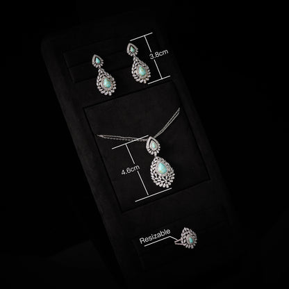 IN JEWELIFE Turquoise Layered Necklace Set for Women Zircon Pendant Color Jewelry Set Necklace Earring Ring Charm Wedding Party
