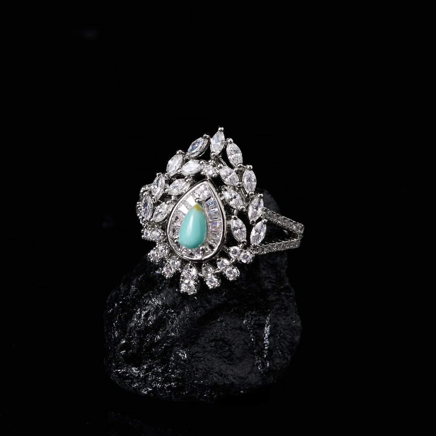 IN JEWELIFE Turquoise Layered Necklace Set for Women Zircon Pendant Color Jewelry Set Necklace Earring Ring Charm Wedding Party
