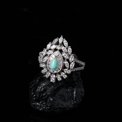 IN JEWELIFE Turquoise Layered Necklace Set for Women Zircon Pendant Color Jewelry Set Necklace Earring Ring Charm Wedding Party
