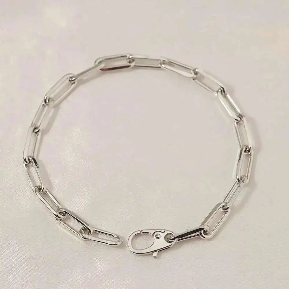 Pure 925 Paperclip Chain Wristband Chunky Jewelry Men Teens Boys Punk Rock Fashion Simple Mens Bracelet Neutral Ladies Charm