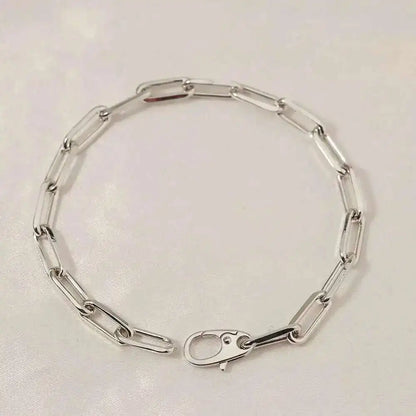 Pure 925 Paperclip Chain Wristband Chunky Jewelry Men Teens Boys Punk Rock Fashion Simple Mens Bracelet Neutral Ladies Charm