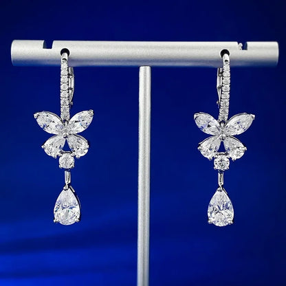 Flower Water Drop Moissanite Diamond Dangle Earring 100% Real 925 Sterling Silver Wedding Drop Earrings for Women Bridal Jewelry