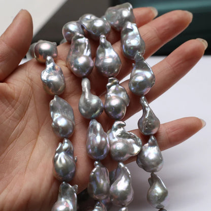 15x23-15x25mm AAAAAA Unique Form Gray Natural Freshwater Pearl Baroque Bead Women Jewelry Make DIY Necklace Bracelet Accessories