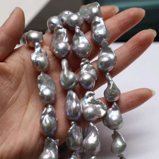 15x23-15x25mm AAAAAA Unique Form Gray Natural Freshwater Pearl Baroque Bead Women Jewelry Make DIY Necklace Bracelet Accessories