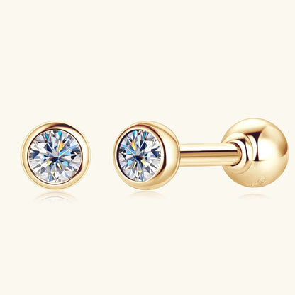 IOGOU 10K Solid Gold Earrings Bezel 2.1mm Round Moissanite Diamond Stud Earring for Women Men Classic Engagement Wedding Jewelry