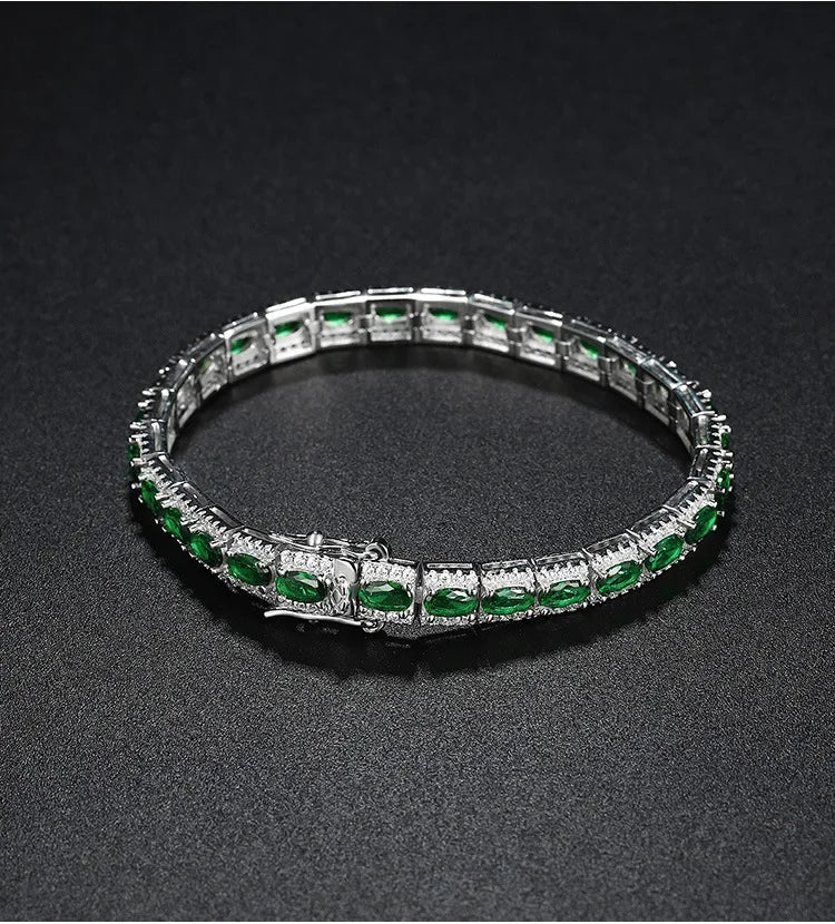 Handmade Emerald Diamond Bangle Bracelet 100% Real 925 Sterling silver Wedding Bracelets For Women Men Engagement Jewelry Gift
