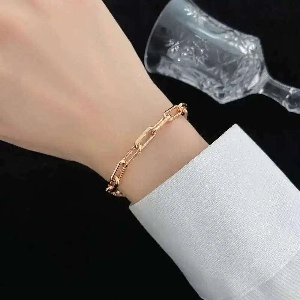 Pure 925 Paperclip Chain Wristband Chunky Jewelry Men Teens Boys Punk Rock Fashion Simple Mens Bracelet Neutral Ladies Charm