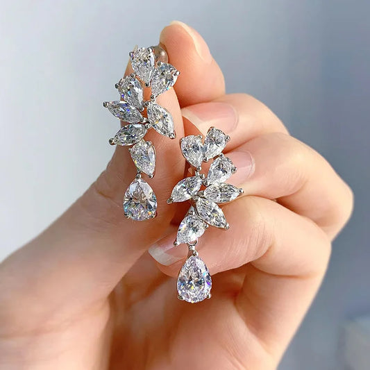 Fine Moissanite Diamond Dangle Earring 100% Real 925 sterling silver Wedding Drop Earrings for Women Promise Engagement Jewelry