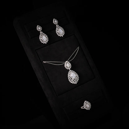IN JEWELIFE Turquoise Layered Necklace Set for Women Zircon Pendant Color Jewelry Set Necklace Earring Ring Charm Wedding Party