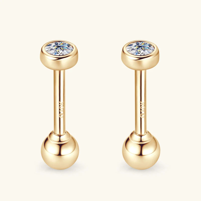 IOGOU 10K Solid Gold Earrings Bezel 2.1mm Round Moissanite Diamond Stud Earring for Women Men Classic Engagement Wedding Jewelry
