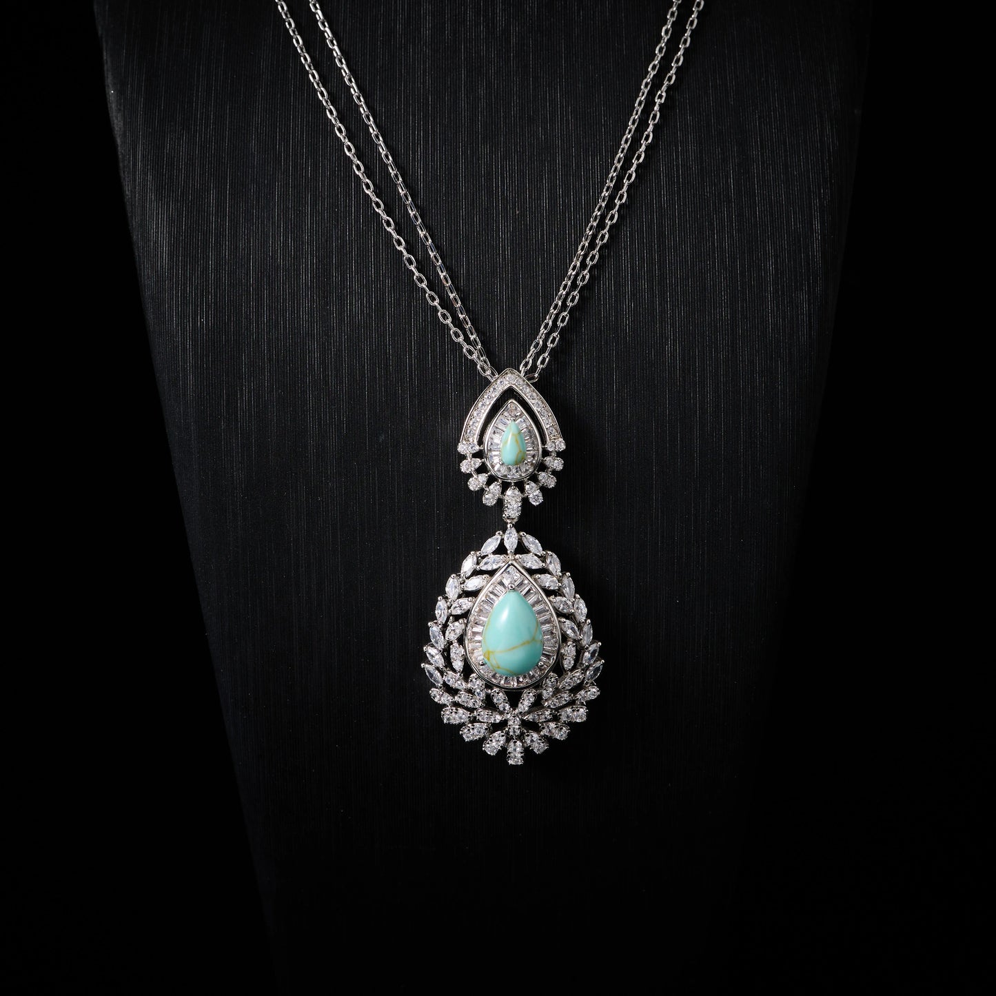 IN JEWELIFE Turquoise Layered Necklace Set for Women Zircon Pendant Color Jewelry Set Necklace Earring Ring Charm Wedding Party