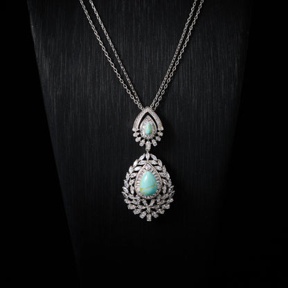 IN JEWELIFE Turquoise Layered Necklace Set for Women Zircon Pendant Color Jewelry Set Necklace Earring Ring Charm Wedding Party