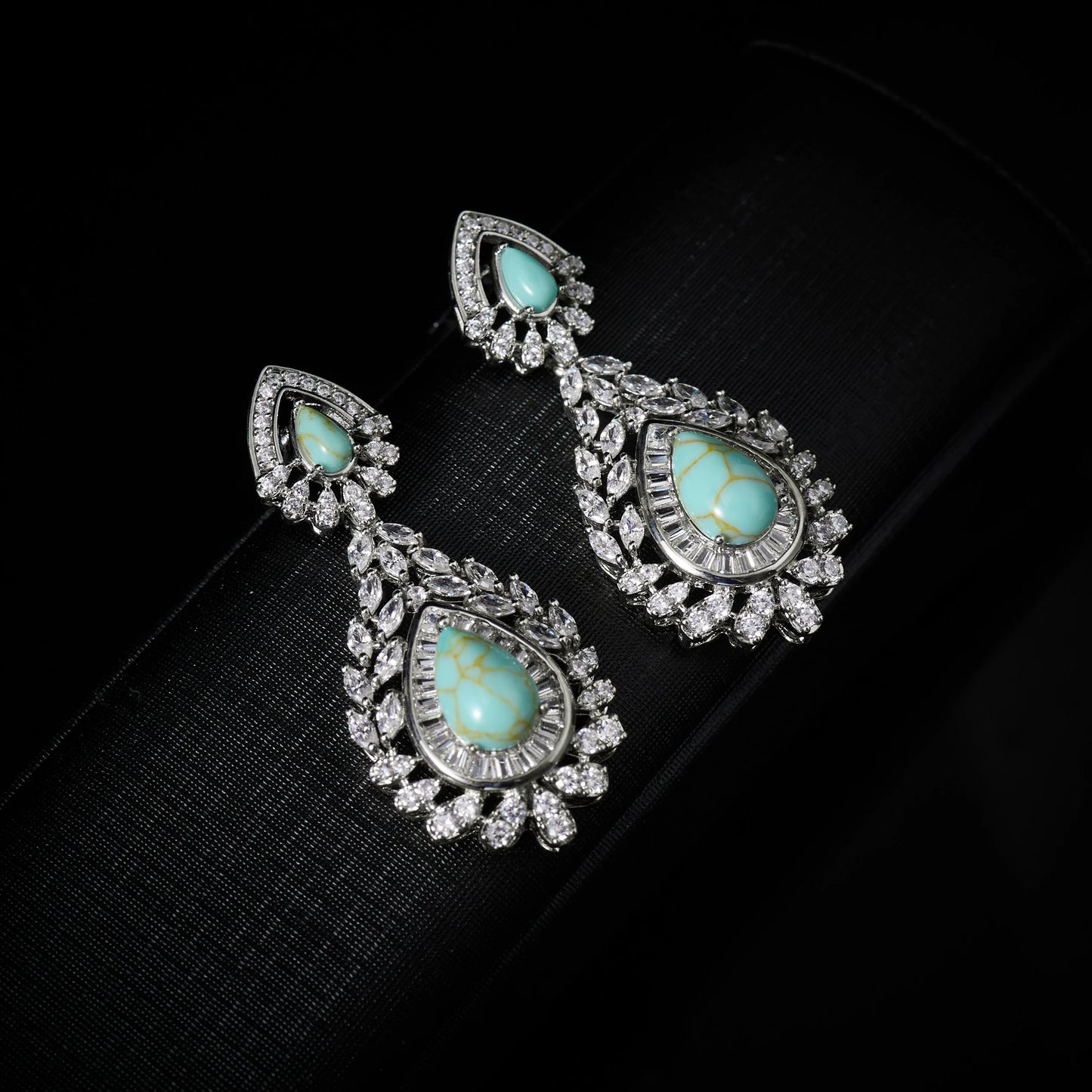 IN JEWELIFE Turquoise Layered Necklace Set for Women Zircon Pendant Color Jewelry Set Necklace Earring Ring Charm Wedding Party