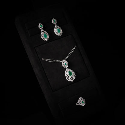 IN JEWELIFE Turquoise Layered Necklace Set for Women Zircon Pendant Color Jewelry Set Necklace Earring Ring Charm Wedding Party